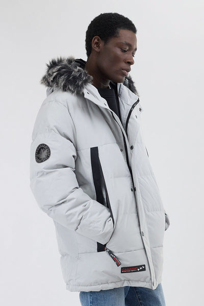 Canada Weather Gear Faux Fur Trim Puffer Parka Jacket - Stone - Mens Parka Jackets - International Clothiers