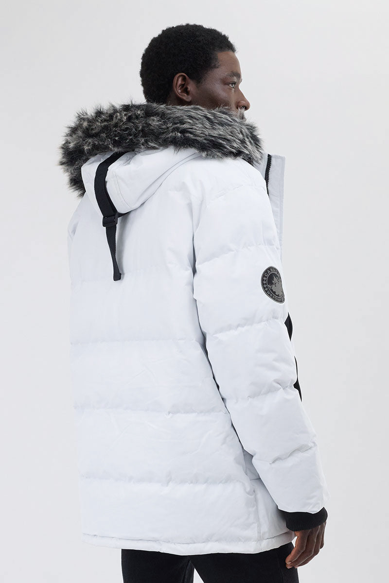 Faux Fur Trim Puffer Parka Jacket - White