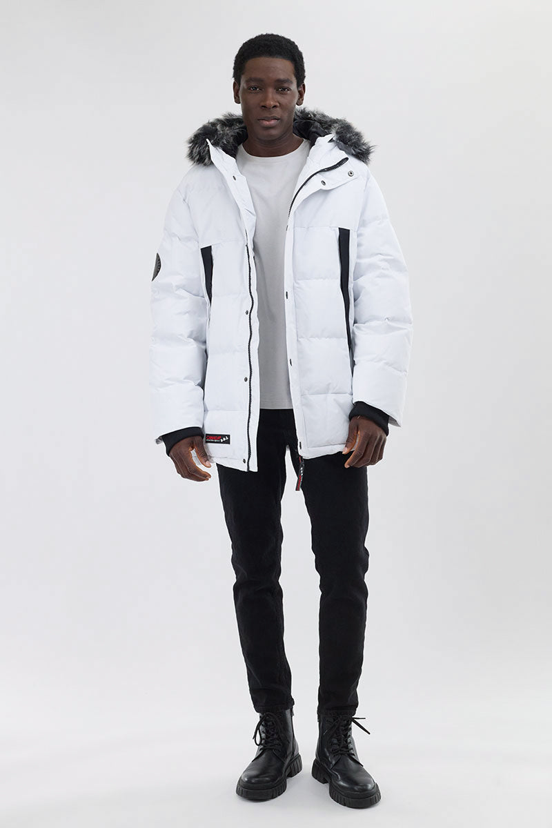 Canada Weather Gear Faux Fur Trim Puffer Parka Jacket - White - Mens Parka Jackets - International Clothiers