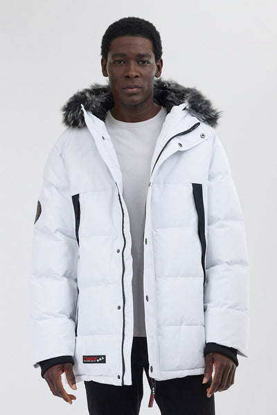 Canada Weather Gear Faux Fur Trim Puffer Parka Jacket - White - Mens Parka Jackets - International Clothiers