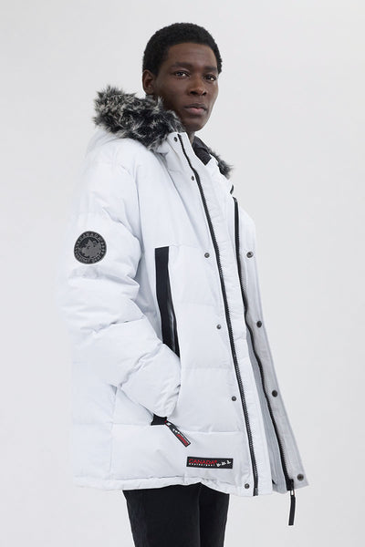 Canada Weather Gear Faux Fur Trim Puffer Parka Jacket - White - Mens Parka Jackets - International Clothiers