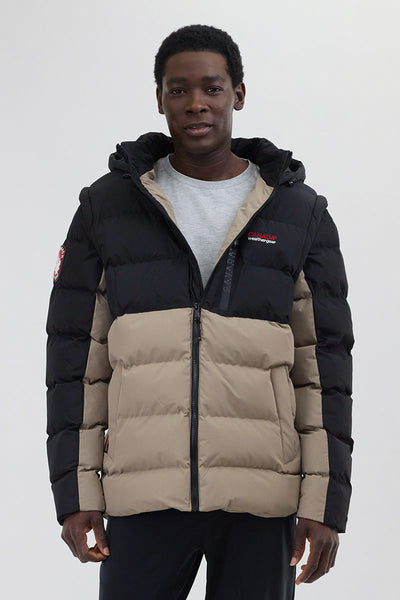 Canada Weather Gear Colour Block Zip Off Sleeve Bomber Jacket - Beige - Mens Bomber Jackets - International Clothiers