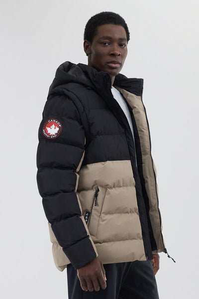 Canada Weather Gear Colour Block Zip Off Sleeve Bomber Jacket - Beige - Mens Bomber Jackets - International Clothiers