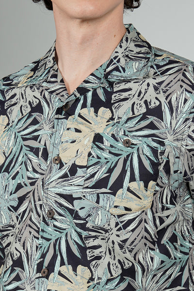 Boardsports Palm Tree Print Camp Collar Casual Shirt - Green