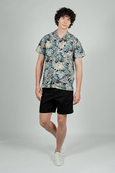 Boardsports Palm Tree Print Camp Collar Casual Shirt - Green