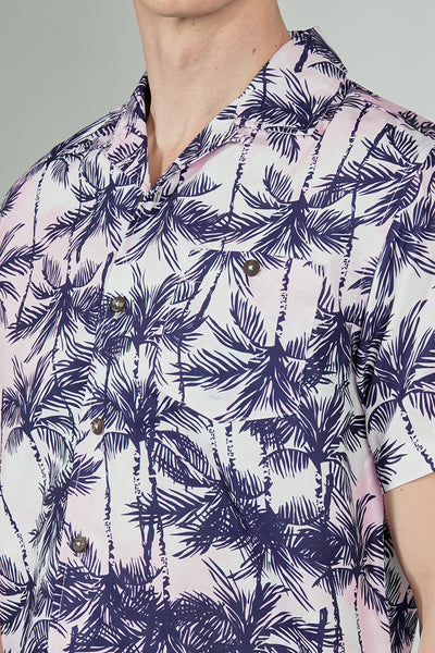 Boardsports Palm Tree Print Camp Collar Casual Shirt - Pink