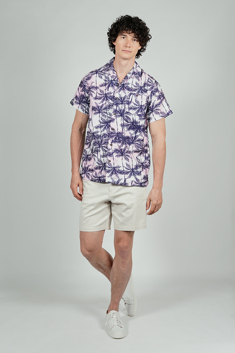 Boardsports Palm Tree Print Camp Collar Casual Shirt - Pink