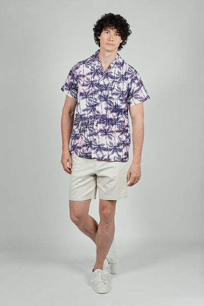Boardsports Palm Tree Print Camp Collar Casual Shirt - Pink