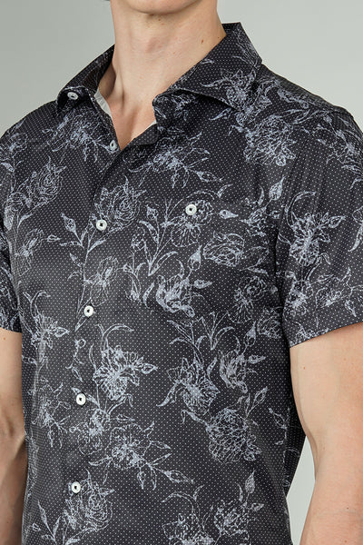 Canada Weather Gear Travel Collection Floral Button Up Casual Shirt - Black