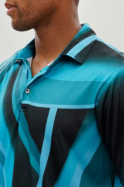 Canada Weather Gear Performance Abstract Geometric Print Polo Shirt - Blue - Mens Polo Shirts - International Clothiers