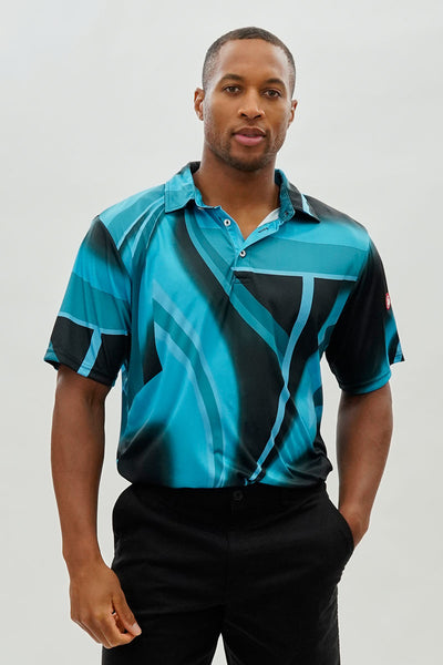 Canada Weather Gear Performance Abstract Geometric Print Polo Shirt - Blue - Mens Polo Shirts - International Clothiers