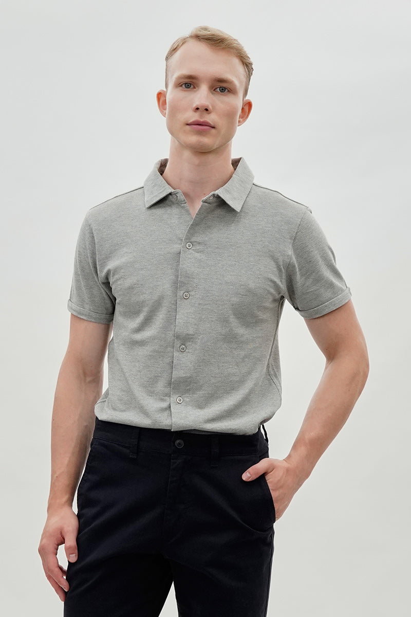 Canada Weather Gear Travel Collection Solid Button Up Casual Shirt - Grey - Mens Casual Shirts - International Clothiers