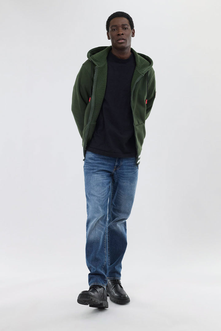 Fleece Lined Zip Up Hoodie - Olive