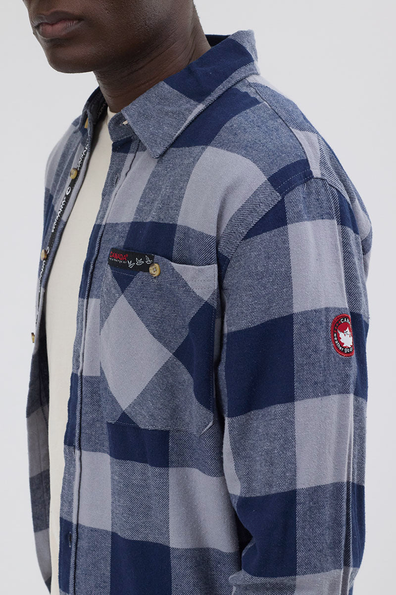 Chemise décontractée boutonnée en flanelle Canada Weather Gear - Bleu marine