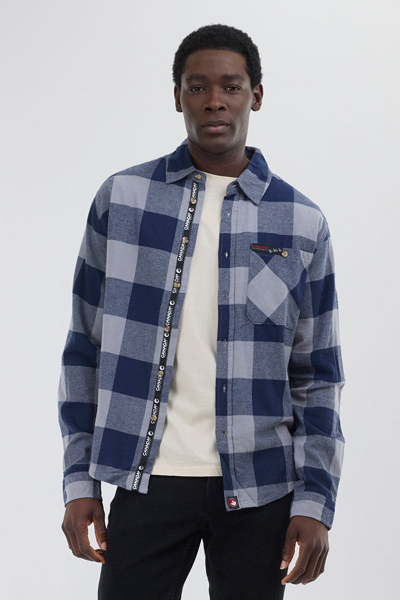 Chemise décontractée boutonnée en flanelle Canada Weather Gear - Bleu marine