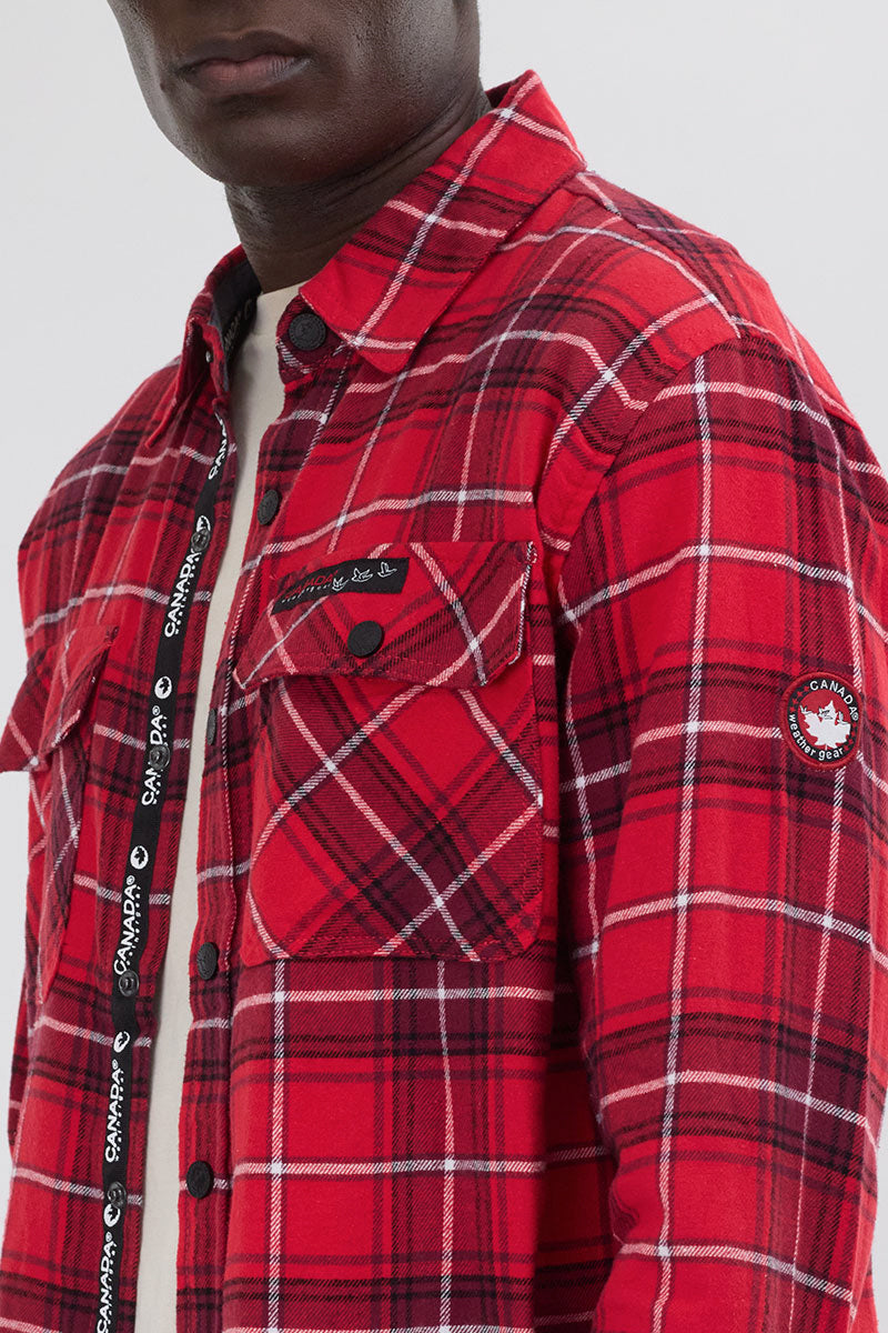 Chemise décontractée boutonnée en flanelle Canada Weather Gear - Rouge