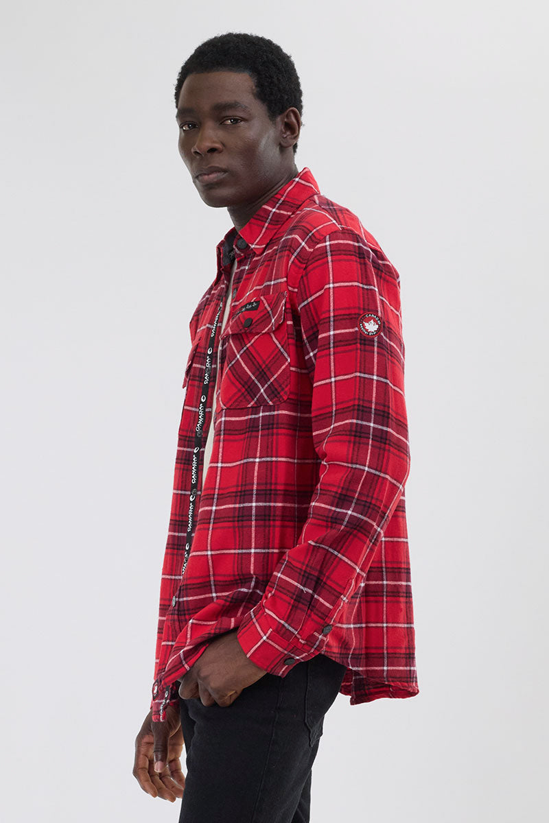 Chemise décontractée boutonnée en flanelle Canada Weather Gear - Rouge
