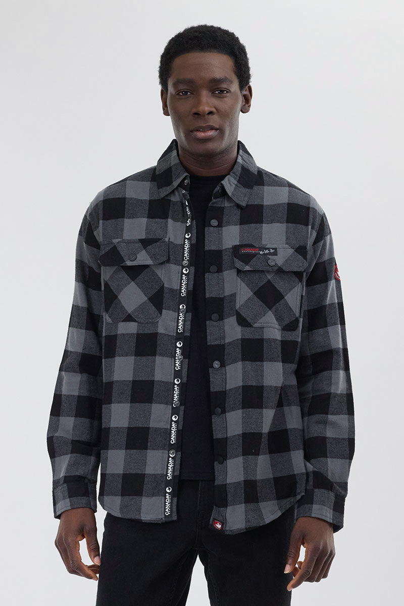 Chemise boutonnée décontractée à carreaux Canada Weather Gear - Noir