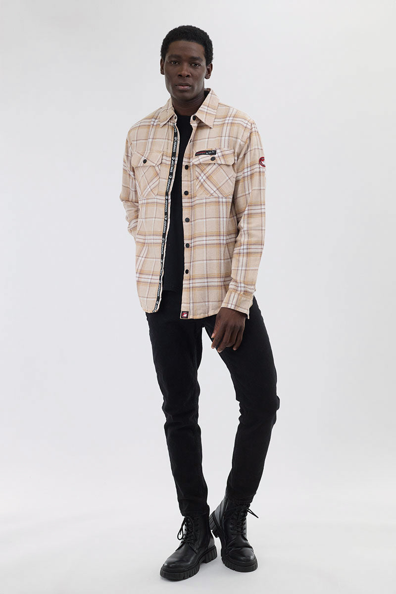 Canada Weather Gear Plaid Button Up Casual Shirt - Cream