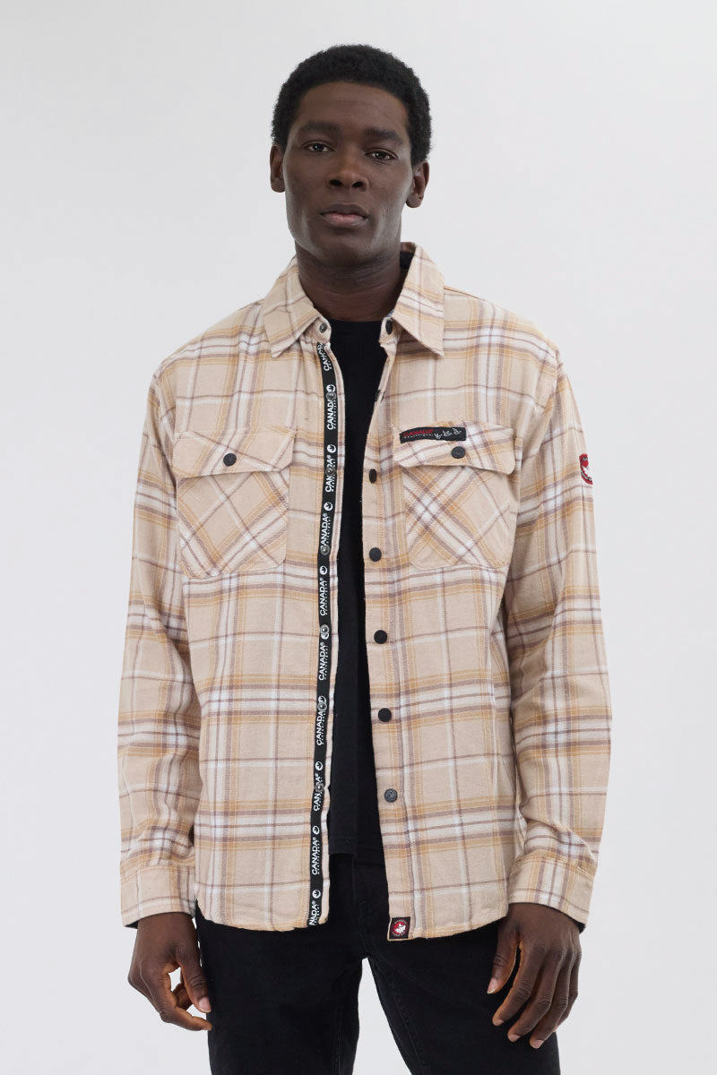 Chemise décontractée à carreaux boutonnée Canada Weather Gear - Crème