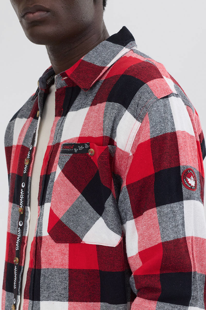 Chemise boutonnée décontractée à carreaux Canada Weather Gear - Rouge