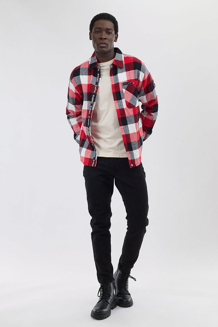 Cromoncent Men's Casual Plaid Flannel Shirt - Thick White Red Button-Down With Chest Pockets, Large - View #11