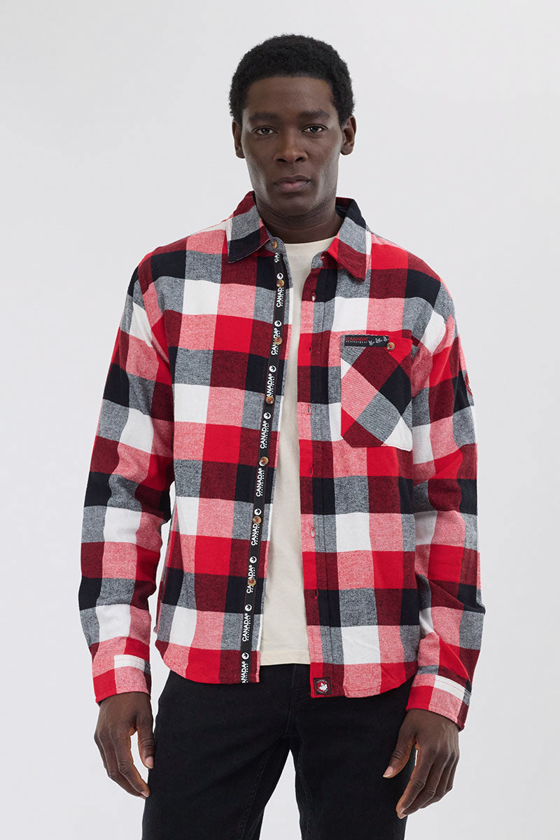 Chemise boutonnée décontractée à carreaux Canada Weather Gear - Rouge