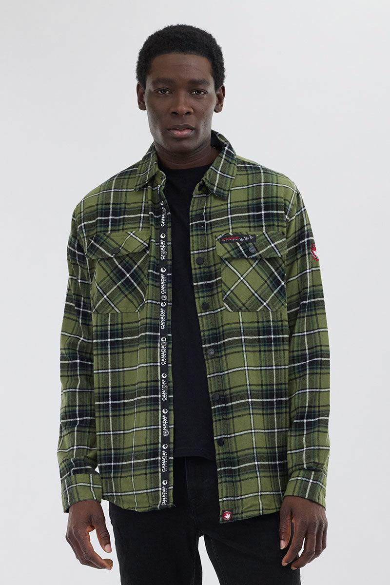 Chemise décontractée à carreaux boutonnée Canada Weather Gear - Olive