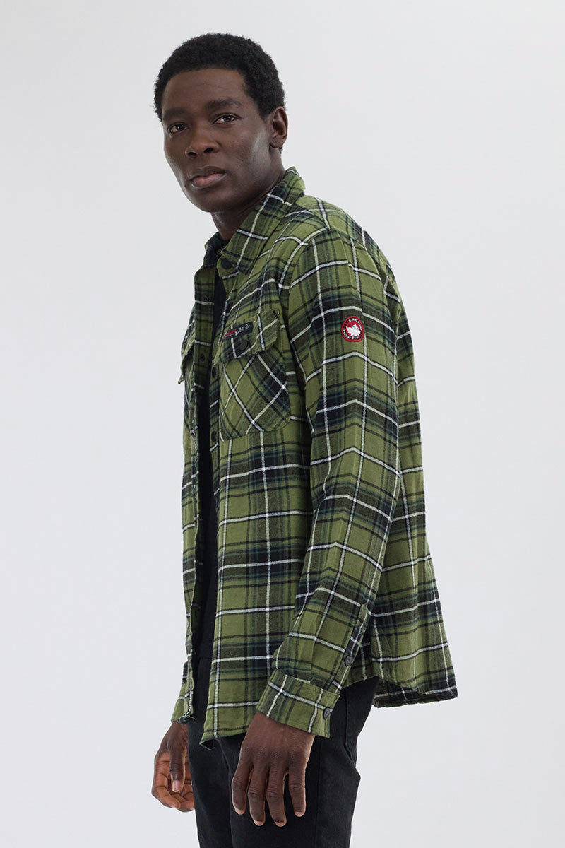 Chemise décontractée à carreaux boutonnée Canada Weather Gear - Olive