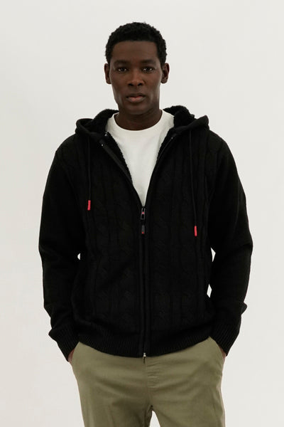 Canada Weather Gear Cable Knit Zip Up Hoodie - Black - Mens Hoodies & Sweatshirts - International Clothiers