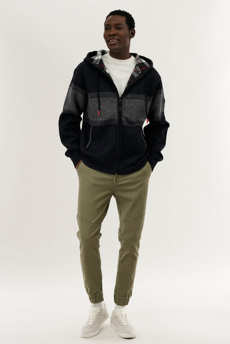 Canada Weather Gear Plaid Lined Striped Zip Up Hoodie - Navy - Mens Hoodies & Sweatshirts - International Clothiers