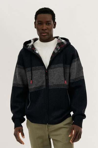 Canada Weather Gear Plaid Lined Striped Zip Up Hoodie - Navy - Mens Hoodies & Sweatshirts - International Clothiers