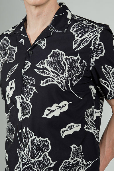 International INC Company Floral Camp Collar Button Up Casual Shirt - Black