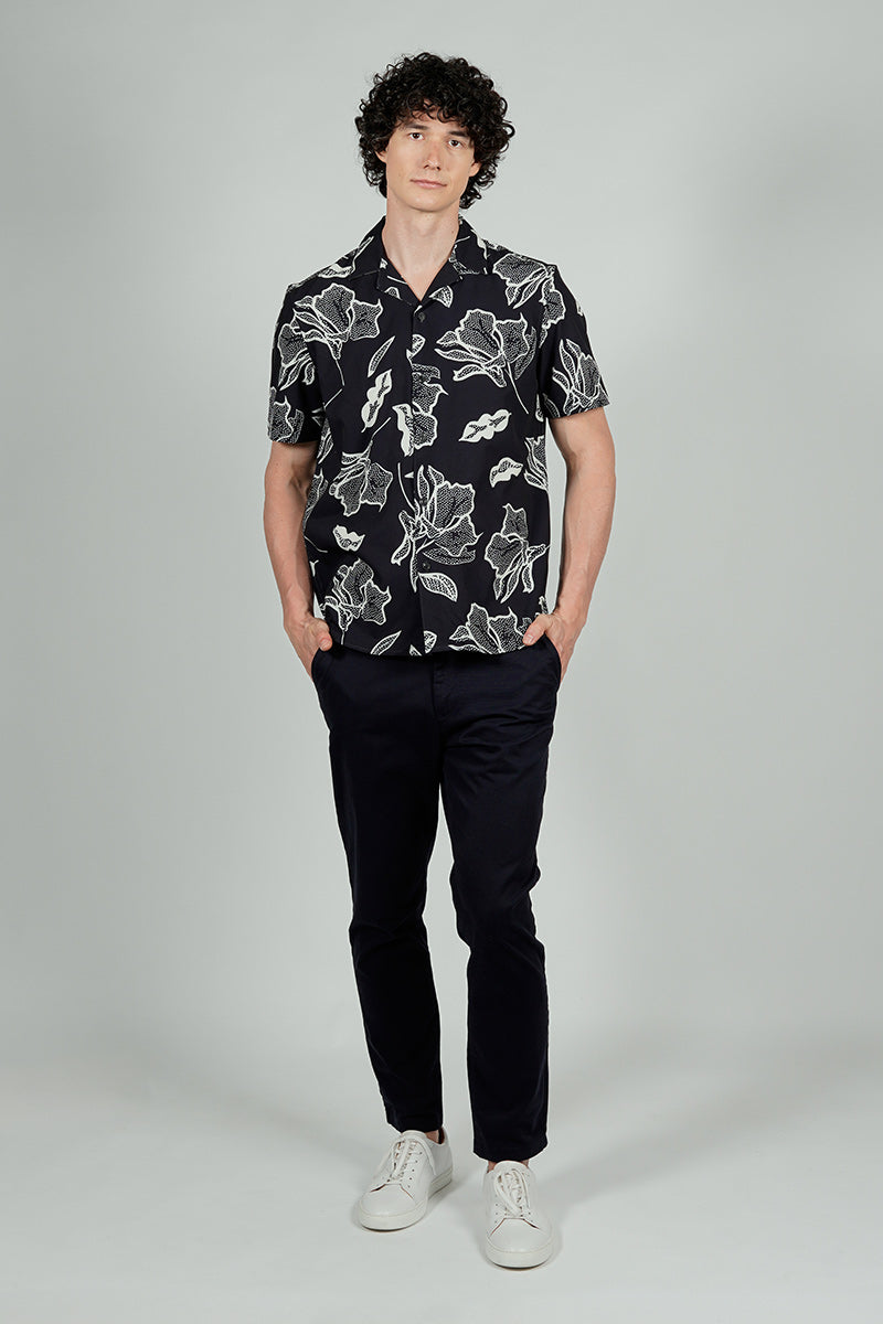 International INC Company Floral Camp Collar Button Up Casual Shirt - Black