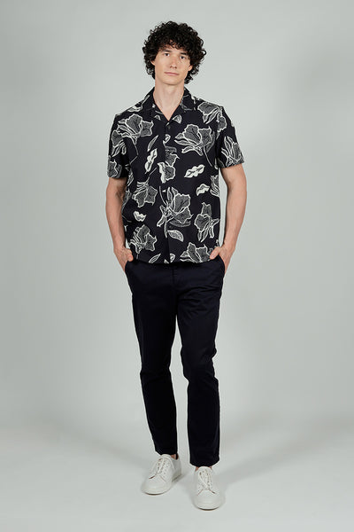 International INC Company Floral Camp Collar Button Up Casual Shirt - Black