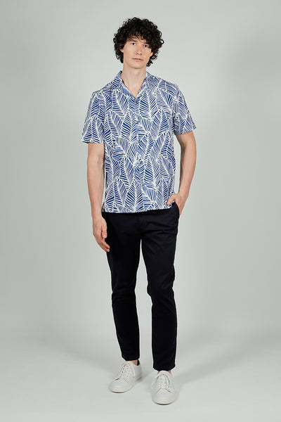 International INC Company Leaf Print Camp Collar Button Up Casual Shirt - Blue