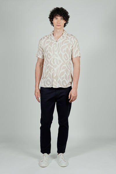 Stylexhange Vintage Patterned Camp Collar Button Up Casual Shirt - Cream
