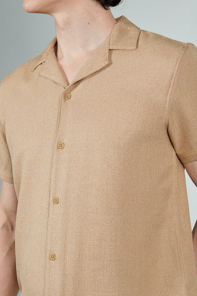 Kenneth Blake Solid Basic Button Up Casual Shirt - Camel