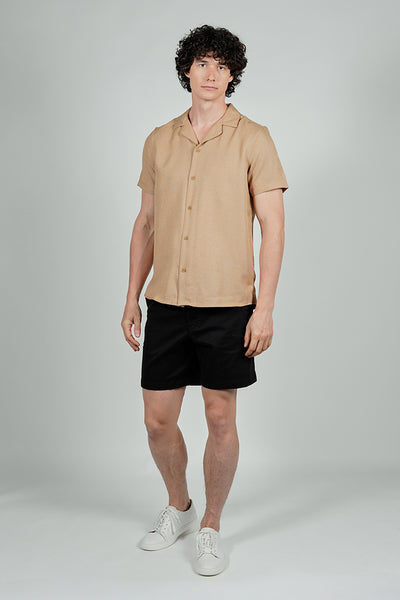Kenneth Blake Solid Basic Button Up Casual Shirt - Camel