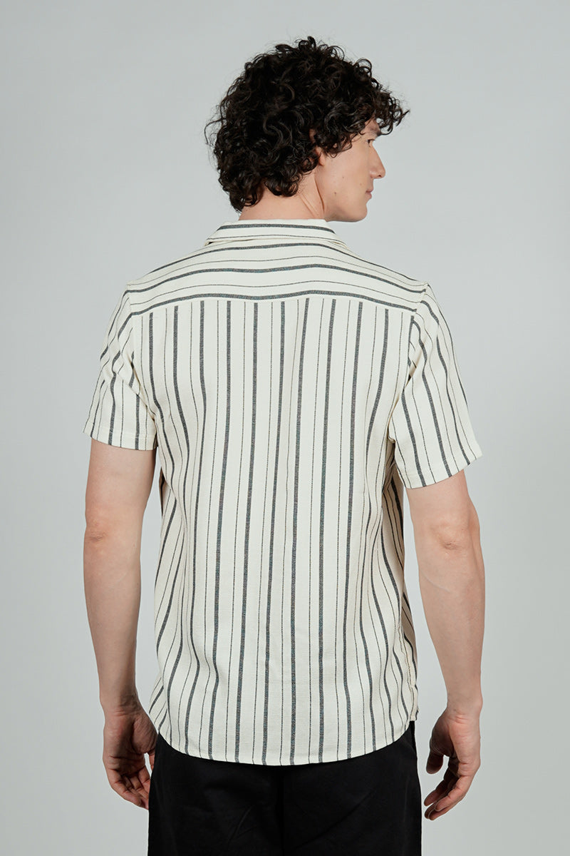 Kenneth Blake Striped Basic Button Up Casual Shirt - White