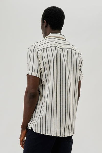 Kenneth Blake Striped Basic Button Up Casual Shirt - White - Mens Casual Shirts - International Clothiers