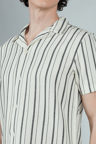 Kenneth Blake Striped Basic Button Up Casual Shirt - White