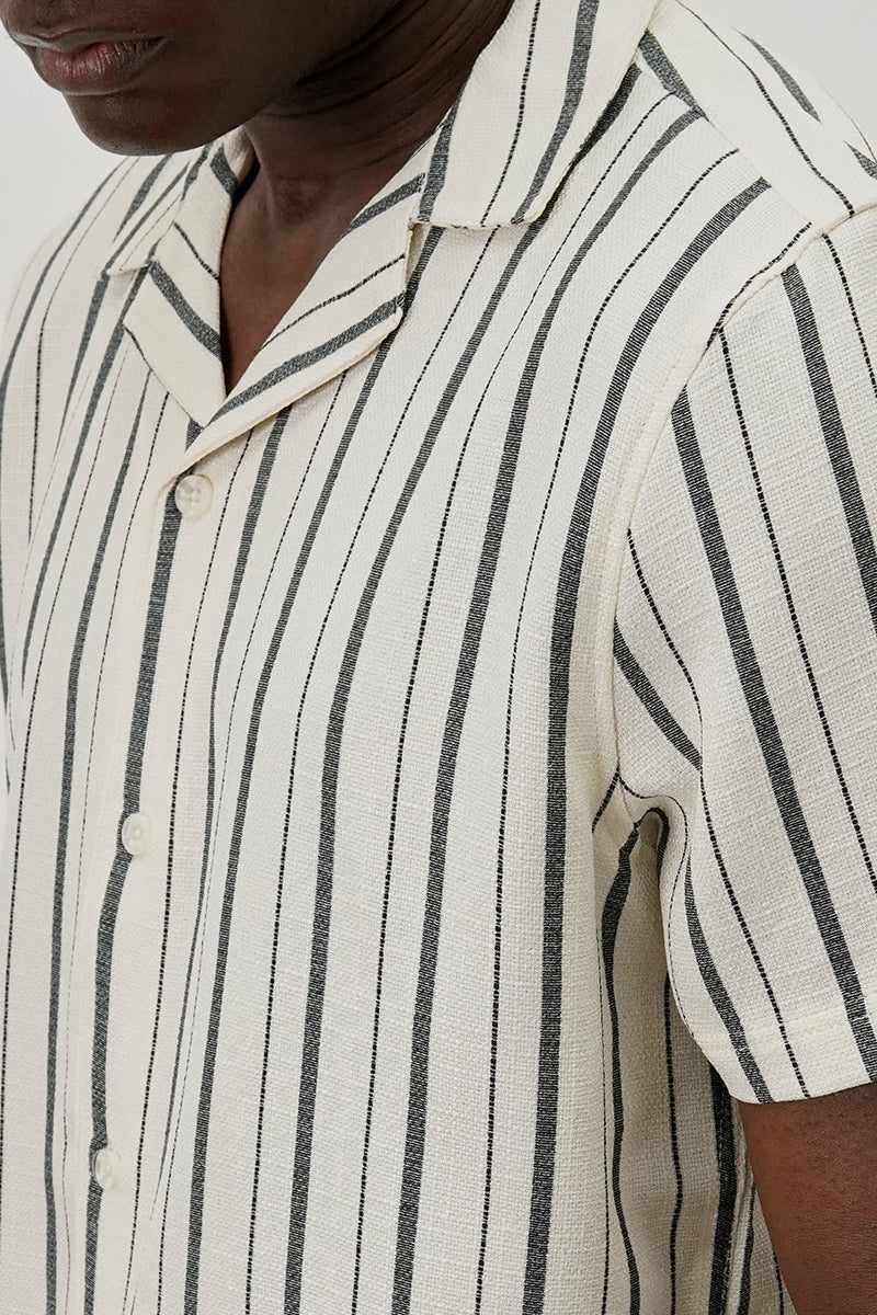 Kenneth Blake Striped Basic Button Up Casual Shirt - White - Mens Casual Shirts - International Clothiers