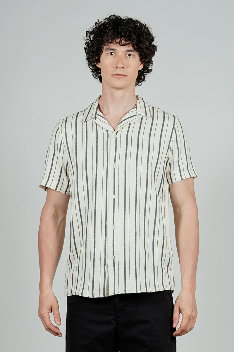 Kenneth Blake Striped Basic Button Up Casual Shirt - White