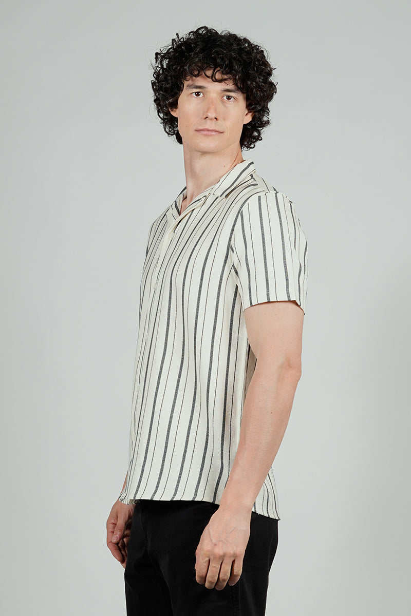 Kenneth Blake Striped Basic Button Up Casual Shirt - White
