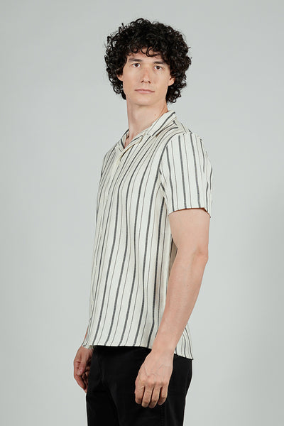 Kenneth Blake Striped Basic Button Up Casual Shirt - White