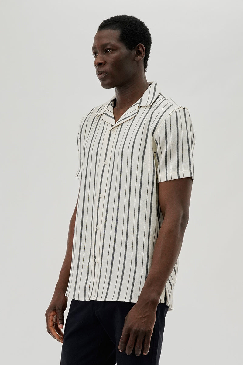 Kenneth Blake Striped Basic Button Up Casual Shirt - White - Mens Casual Shirts - International Clothiers