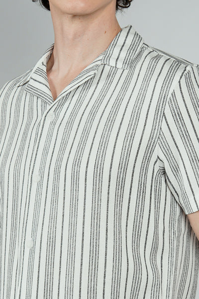 Kenneth Blake Striped Basic Button Up Casual Shirt - White