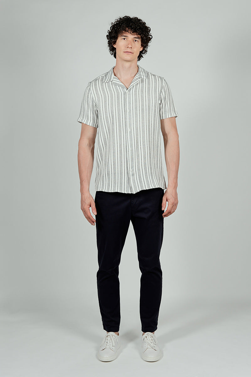 Kenneth Blake Striped Basic Button Up Casual Shirt - White