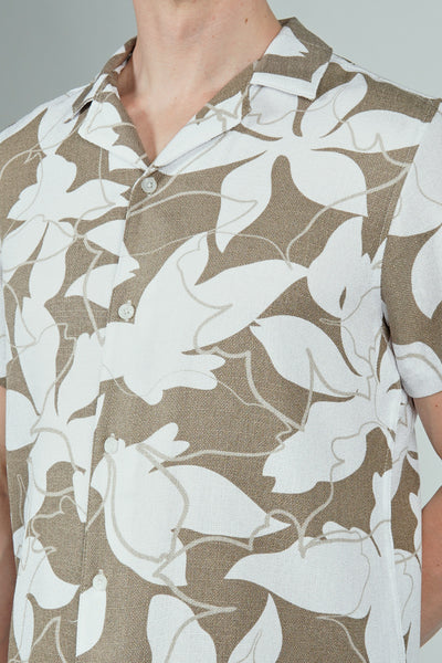 Kenneth Blake Floral Basic Button Up Casual Shirt - Taupe